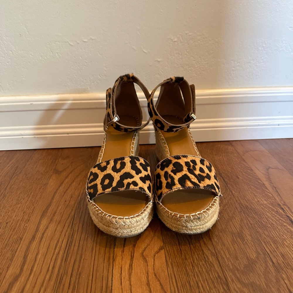 Franco Sarto Camera Leopard Calfskin Espadrille Sandals Size 9.5